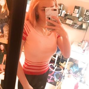 Pink and Red Striped Crop Top